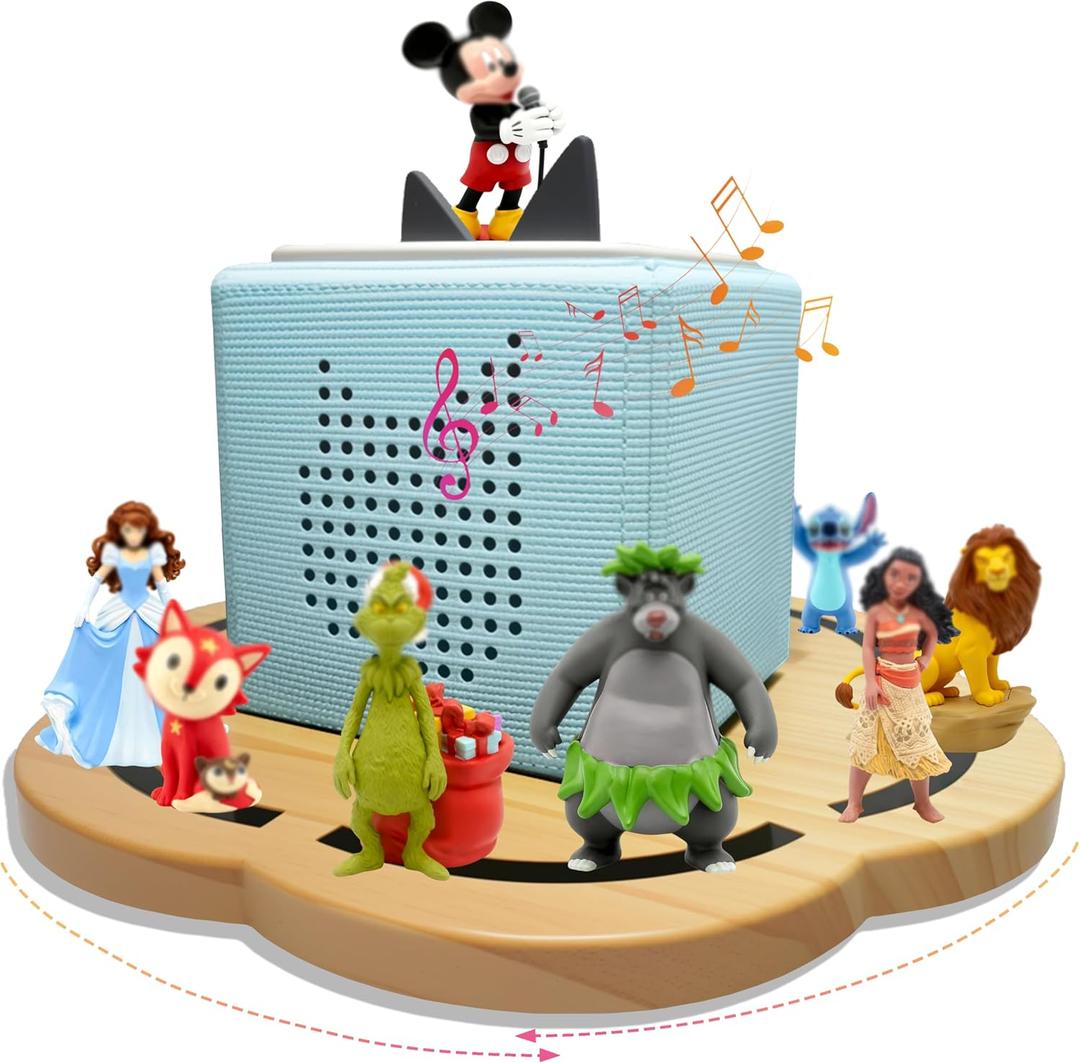 360 Rotating Magnetic Wooden Tonies Shelf for Toniebox 1 & 2, Pine Petal-Shaped, Holds 10-20 Figures, Storage Shelf for Kids' Playroom, Gift for Kids Who Love Tonies(Natural)