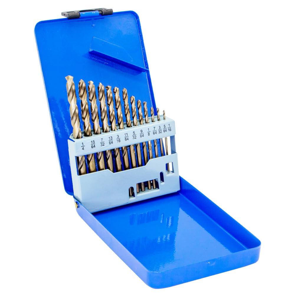 13-Piece Cobalt Drill Bit Set M35 HSS Industrial Straight Shank Hand Drill Twist Drill Bits Suitable for Stainless Steel, Steel, Iron, Copper, Aluminum DIY Home Tool Repair 1/16"-1/4"