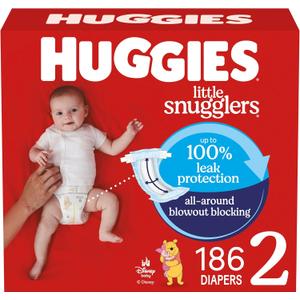 Huggies Size 2 Diapers, Little Snugglers Baby Diapers, Size 2 (12-18 lbs), 186 Count (3 Packs of 62), Packaging May Vary