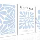 Matisse Flower Wall Art Abstract Minimalist Light Blue Henri Matisse Canvas Posters Prints Aesthetic Pictures Wall Decor Gallery Home Decoration for Bedroom Living Room Framed 16x24 inch