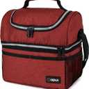 OPUX Lunch Box For Men Women, Insulated Large Lunch Bag Adult Work, Double Decker Lunchbox Meal Prep, Dual Compartment Leakproof Lunch Cooler, Soft Lunch Pail Tote Boys Girls Kids School, Red 16 Cans