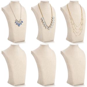 Kigley 6 Pcs Linen Necklace Display Bust Jewelry Holder Necklace Retail Mannequin Display Stand for Jewelry Selling Vendors Shows (13.4 x8.1 Inch)