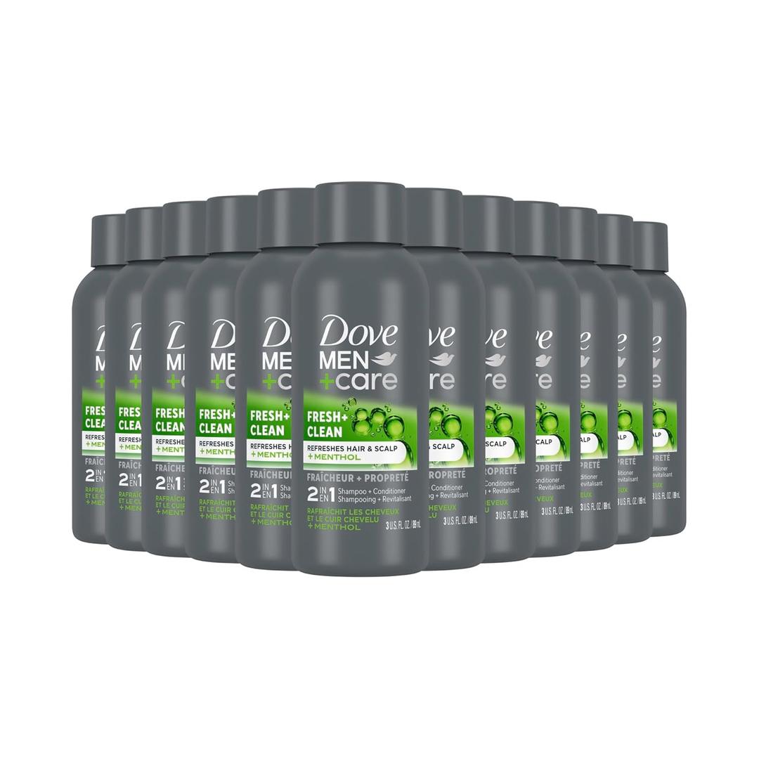 DOVE MEN + CARE Fortifying 2 in 1 Shampoo and Conditioner for Normal to Oily Hair Fresh and Clean with Caffeine Helps Strengthen Thinning Hair 3 oz (Pack of 12)