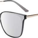 DUCO Oversized Polarized Sunglasses Womens Trendy Mirrored Shades Retro Round Vintage Light Weight UV400 Sun Glasses W016 (05- Transparent Gray Frame Silver Lens)