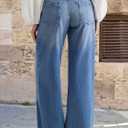 Flamingals Wide Leg Jeans for Women Mid Waist Baggy Stitch Decor Denim Washed Pants Without Belt (Blue, XXL)