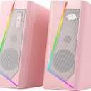 Redragon GS520 RGB Desktop Speakers, 2.0 Channel PC Computer Stereo Speaker with 6 Colorful LED Modes, Enhanced Sound and Easy-Access Volume Control, USB Powered w/ 3.5mm Cable, Pink
