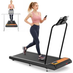 Treadmills for Home Small with 0%-8% Incline and APP Sync, Compact Under Desk Walking Treadmill Pad with Handle Bar Removable, Remote Control and LED Display, 2.5HP (Orange)