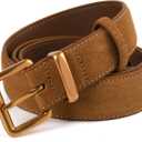 ALUSBELL Womens Suede Waist Belt with Gold Buckle Caramel 1.3inch