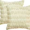 AVOIN colorlife Valentine's Day Love Heart Throw Pillow Cover Set of 2, 18 x 18 Inch Beige Soft Plush Faux Fur Jacquard Modern Farmhouse Home Living Room Decor Cushion Case Decoration for Sofa Couch