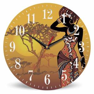 Mxocom African Woman Wall Clock Beautiful Black Woman with Ethnic Dress 10 Inch Silent Non Ticking Battery Operated Clock Vintage Round Clock for Living Room Bedroom Bathroom Office Decor