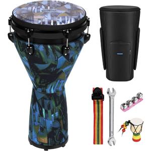 MOSEN Freestyle Mechanically Tuned 12-Inch Djembe, Carbon Fiber Hand Drum, Professional Africa Drum with drum Strap, Wrist Bells, Pendant (Starry Blue)