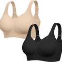 Bras for Women Supportive Wireless Push Up Bra Full Coverage No Underwire Seamless Plus Size for Older Women (X-Large, Skin+black)