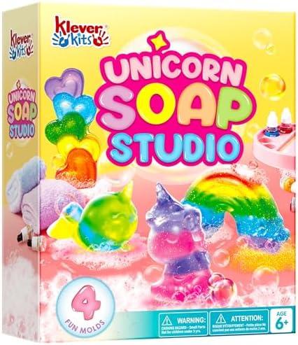Klever Kits Unicorn Soap Making Kit- 4 Molds Girl Crafts DIY Project, Unicorn Girl Gifts, Kids Birthday Gift for Aged 6+, Science STEM Activity Teenage Gifts for Toddler Ages 6 7 8 9 10 11 12