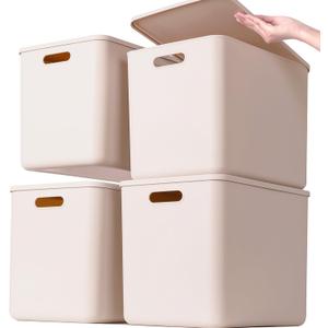 Plastic Storage Bins with lids,Storage Baskets,Container with handle,Storage Organizer Bins for Shelves,Office,Bedrooms,Closets, Cabinets(Grey4XL)
