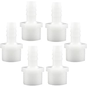 BokWin 6 Pcs Plastic Hose Barb Reducer Fitting,1/2" Barb x 3/4" Male thread Connectors Joint Splicer Mender Barbed Reducing Union Adapter Connector Pipe Fittings