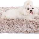 Bedfolks Waterproof Crate Bed, Plush Dog & Cat Bed with Removable Washable Cover, Faux Fur Kennel Pad, 23"x18", Brown