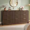 Decofy Fluted 9 Drawers Dresser, 63'' Wide Modern Chest of Drawers with Round Edge & Metal Handle, Wood Drawer Organizer for Bedroom, Living Room, Walnut