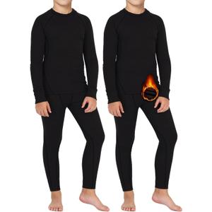 Dalavch 2 Sets Youth Boys Thermal Base Layer Long Johns Compression Leggings and Shirts Fleece Lined Underwear for Kids Girls (X-Large)