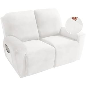 MAXIJIN Recliner Loveseat Slipcover, 6 Pieces Stretch Velvet Reclining Sofa Cover, 2 Seater Love Seat Recliner Couch Cover, Thick, Soft, Washable Furniture Cover (Loveseat Recliner, White)