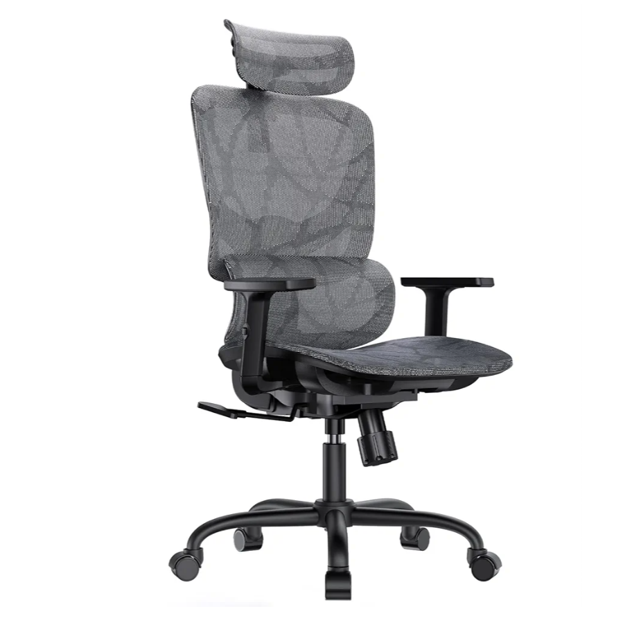 HUANUO Ergonomic Mesh Office Chair with 5-Level Lumbar Support, Computer Chair with Adjustable Headrest & Armrests, Rocking Tilt, Comfortable High Back Desk Chair for Home Office or Gaming
