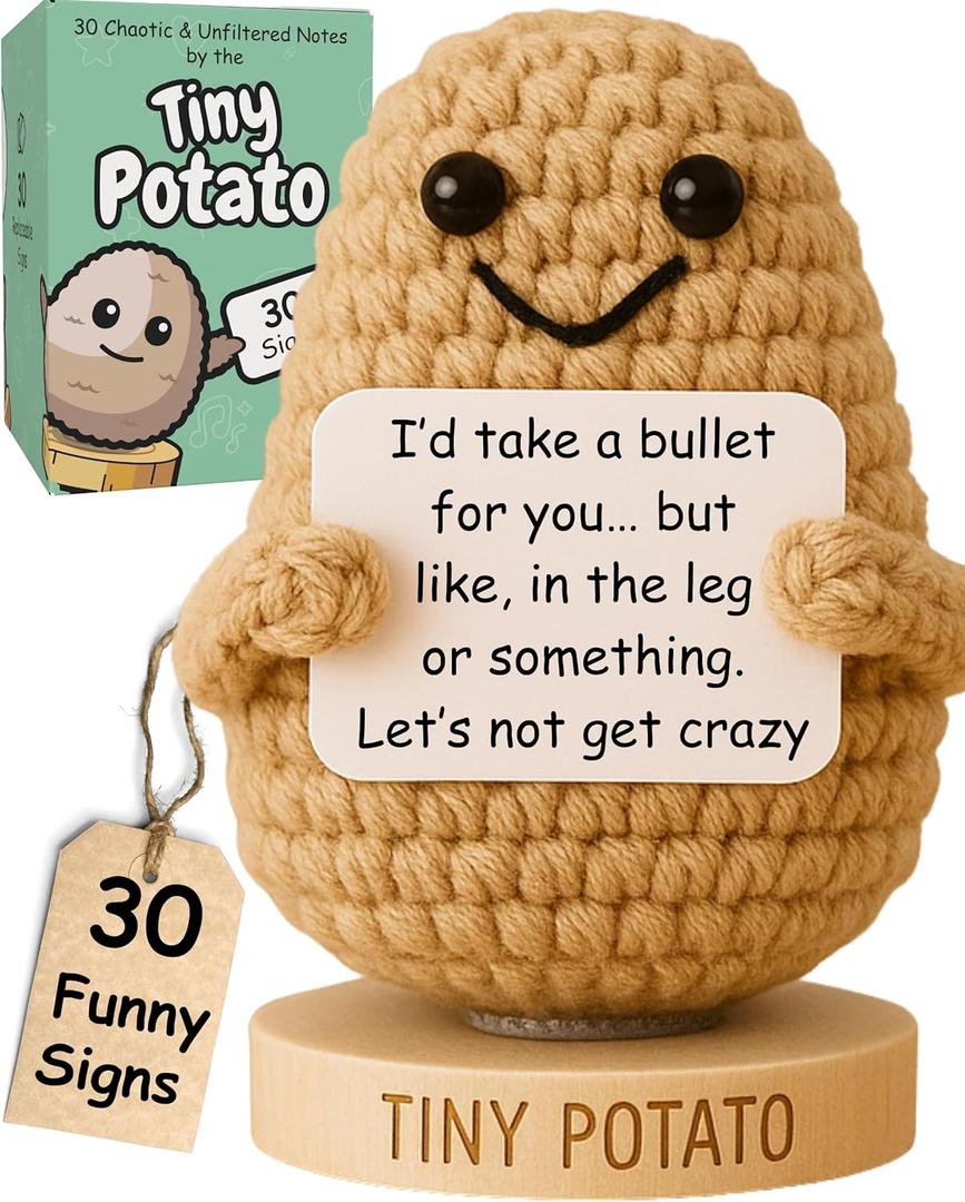 Funny Friendship Gift - Tiny Potato with 30 Sassy Messages for Women Friends Bestie BFF Coworkers - Best Friend Birthday Gifts for Women Sister | Positive Crochet Unique Present Idea for Mothers Day