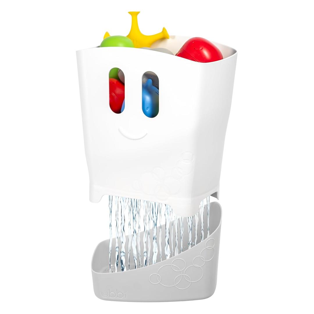 Ubbi Freestanding Bath Toy Organizer Bath Caddy with Removable Drying Rack Bin and Scoop for Toddlers and Baby, Gray
