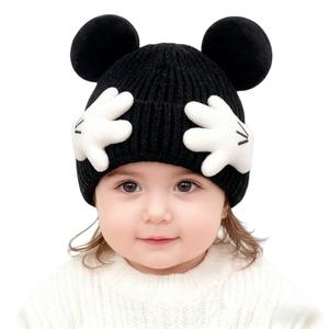 ZGMYC Warm Cotton Lined Baby Beanie Hat Cute Mouse Ears Knitted Winter Hats Funny Paws Beanies for Toddler Boys Girls