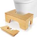 Foldable Toilet Stool Squat, 7" & 9" Adjustable Heights Bamboo Flip Poop Stool for Adults and Kids with Non-Slip Layer - Improve Bathroom Posture and Comfort, No Assembly Required,Natural