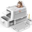Enclosed Stainless Steel Cat Litter Box with LidXL Large Metal Cat Box with Drawer for Big Cats, Top Exit Kitty Litter Box Includes Scoop, Filter Pedal, Odor Control, Easy Cleaning (Light Grey)