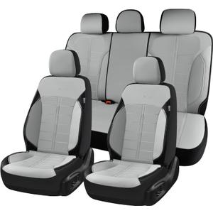 Coverado Full Set Leather Car Seat Covers, Crafted with Full Leather Construction and Carbon Fibre Weave Universal Fit for Most Cars SUV Trucks(Gray