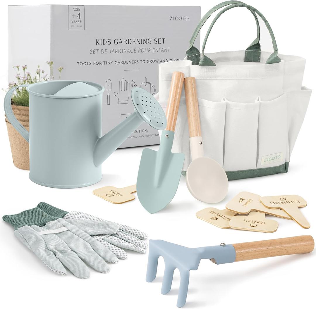 ZICOTO The Ultimate Kids Gardening Set  The Perfect Toddler Gardening Set with Durable and Safe Tools for Endless Outdoor Fun - Great for Gifting to Spark Joy & Creativity in Your Little Gardener (Sage Green)