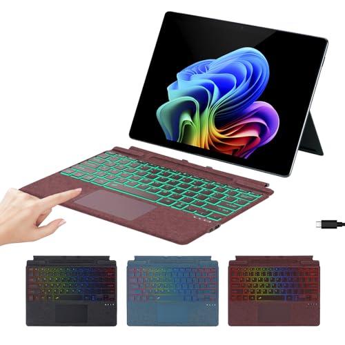 Aulaiiex Microfiber Leather Keyboard for Surface Pro 11/10/9/8/X, Bluetooth Keyboard Type Cover with Palm Rejection Touchpad, Pen Holder, Type-C Charging, 7-Color Backlight for Microsoft Surface Pro