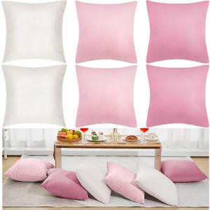 Berlune 6 Pcs Velvet Throw Pillow Covers 18" x 18" Decorative Cushion Cases Soft Pillowcase for Picnic Coquette Party Accessories Bedroom Living Room Decor, No Inserts (Pink Series)