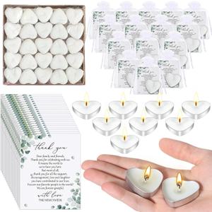 100 Sets Wedding Gifts for Guests Heart Shaped Candles Mini Candles Wedding Candle Gifts for Guests Thank You Cards and Organza Bags for Bridal Shower Party Favors