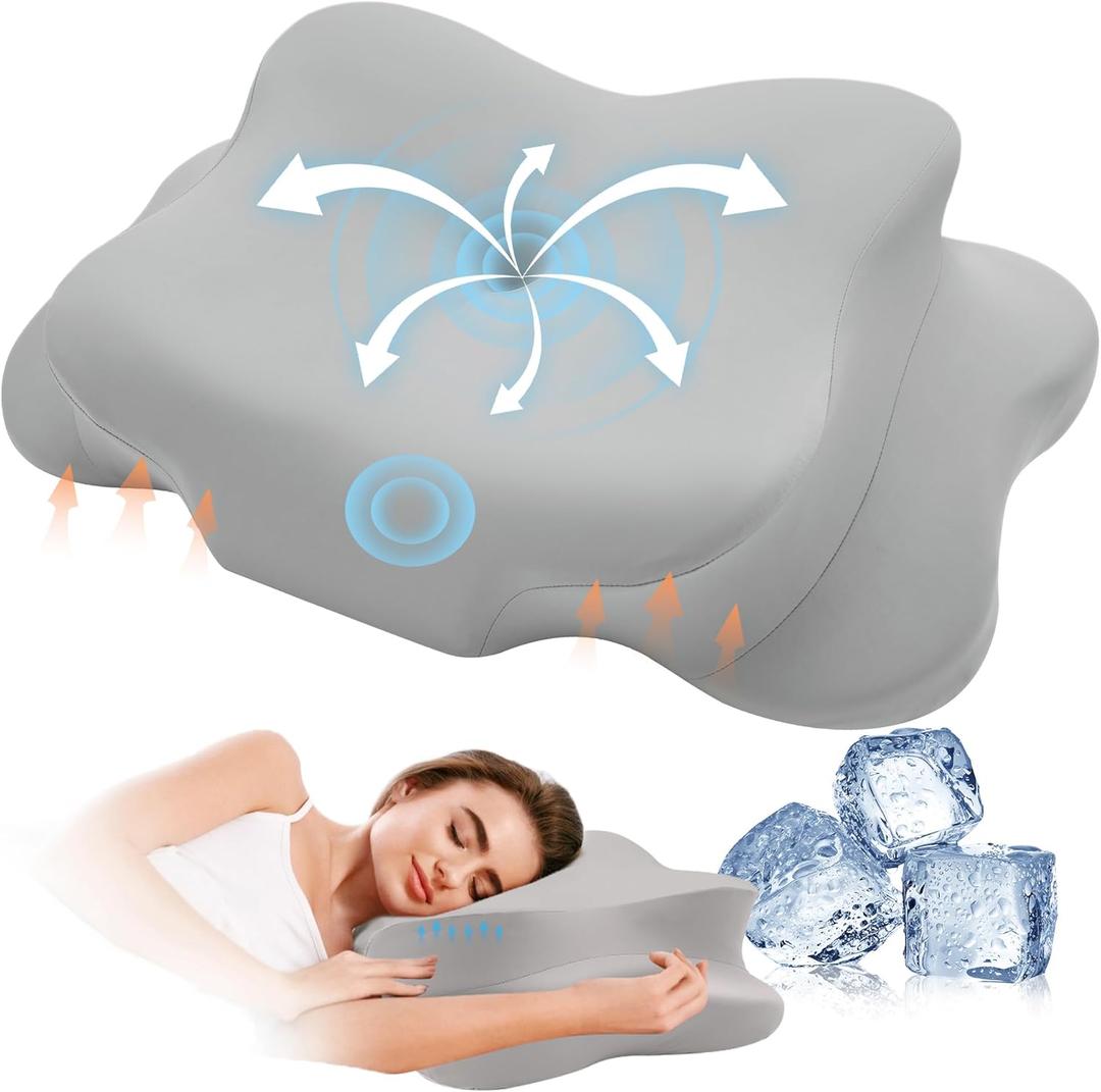 Cervical Pillow for Neck Pain Relief, Cooling Contour Memory Foam Pillows Support Odorless Ergonomic Neck Pillow Adjustable Orthopedic Bed Pillow for Side Back Stomach Sleeper with Pillowcase, Grey