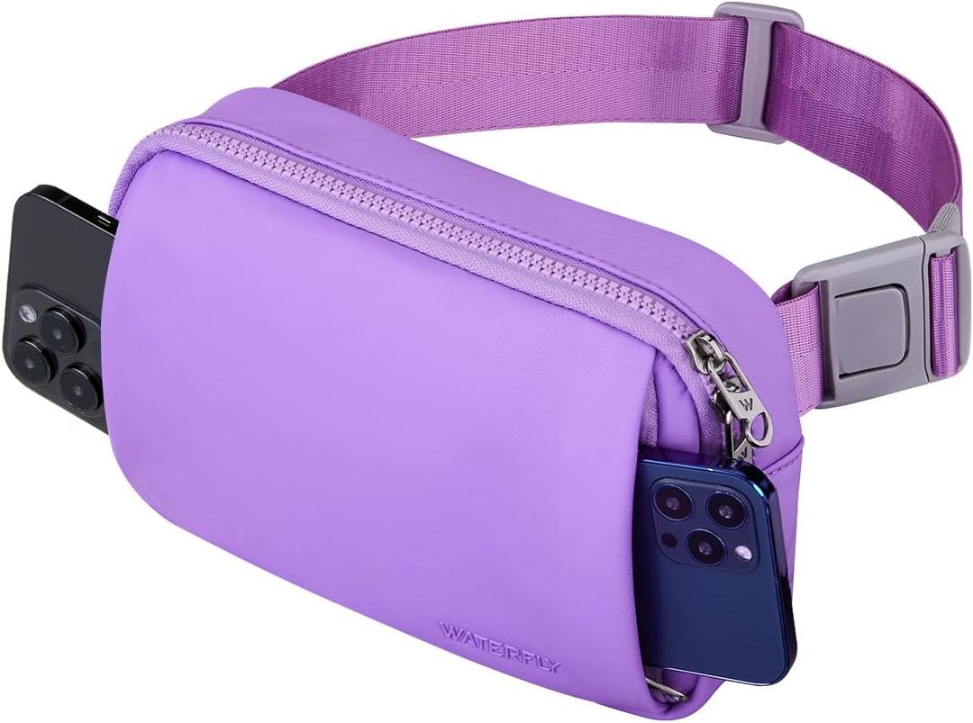 WATERFLY Crossbody Belt Fanny Pack: Sports Walking Waist Bag Runner Belt Bum Bag Hip Fannie Pack Phanny Fannypack Woman Man for Hiking Jogging Running (Purple)
