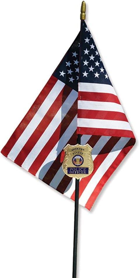 Police Veteran Grave Marker with American Flag - 30" Tall Cemetery Graveside Memorial with Officially Licensed Seal - by Allied Flag