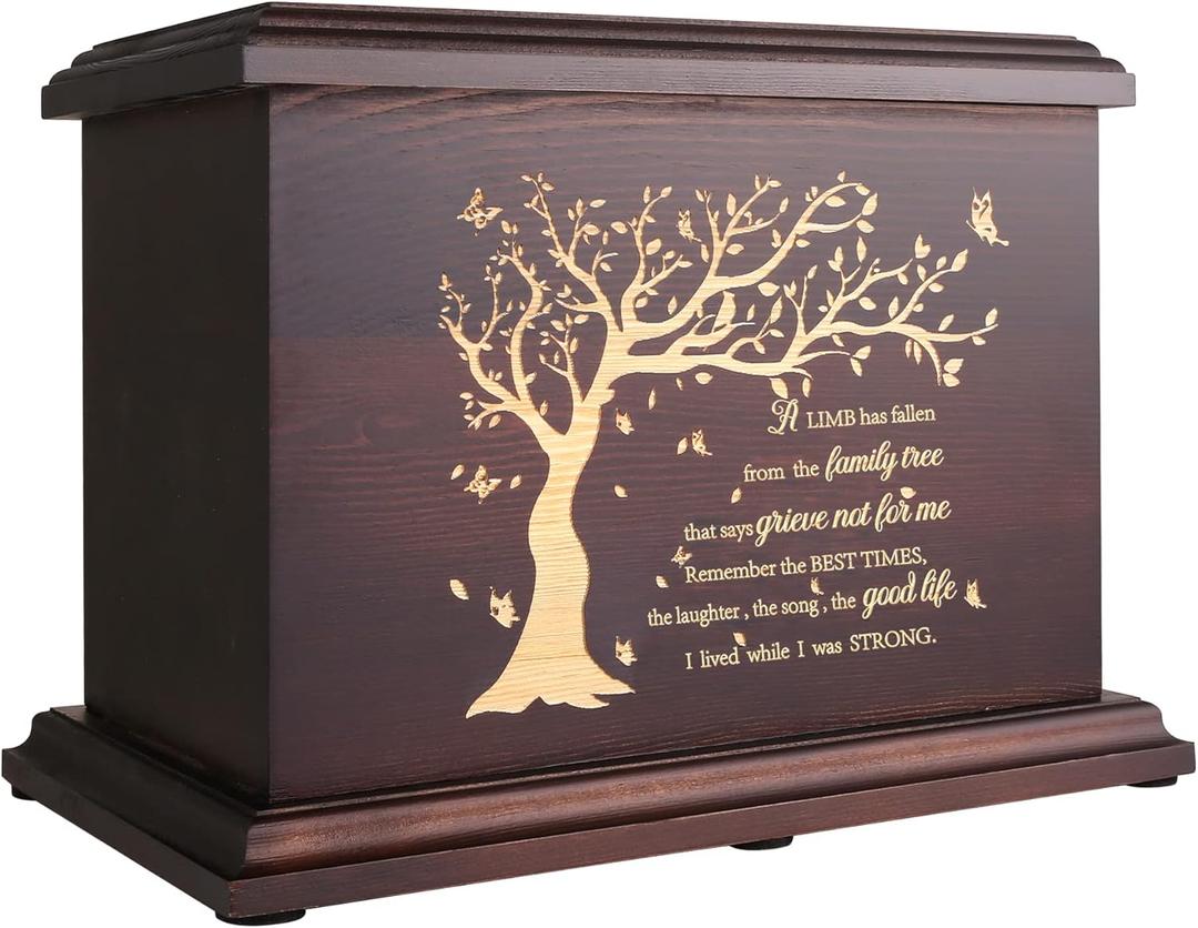 Cremation Memorial Urns for Human Ashes Adult Male Female, Wooden Urns Box and Casket for Ashes Men Women Child, Large Burial Funeral Urns for Ashes, Holds Up to 270 LBS