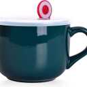 WHJY Simple Ceramic Soup Mugs with Lid, 22 oz Soup Cups with Handle, Microwave Oatmeal Bowl Coffee Mug with Lid and Handle for Milk, Tea, Fruit, Ice Cream Cereal Coffee - Dark Green