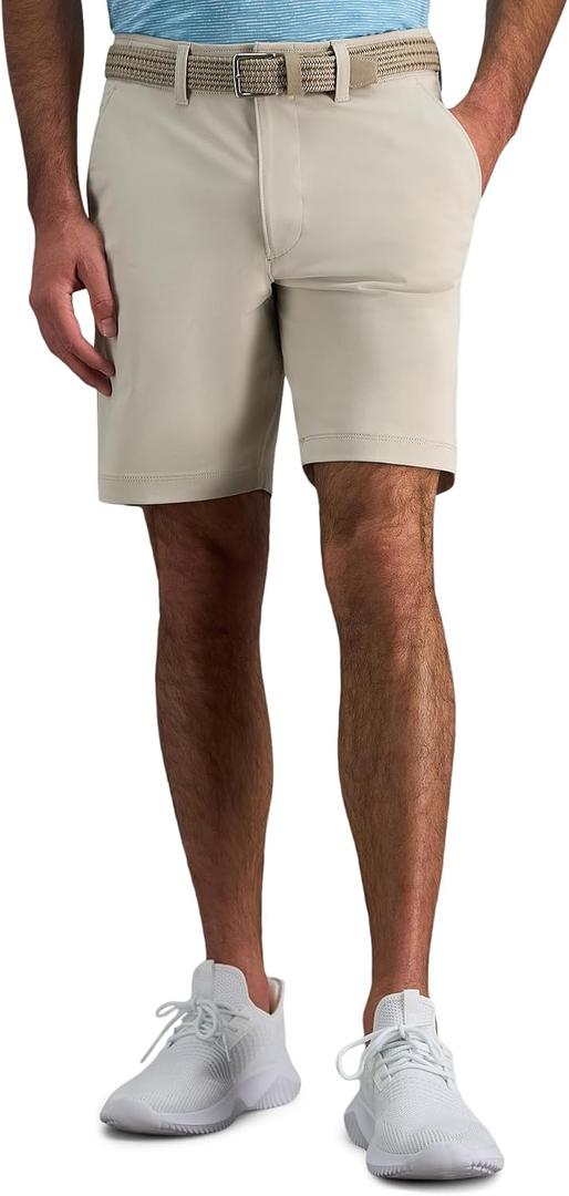 Haggar Mens Sport Travel Performance Short -  9 Inch Inseam (Beige, 34 Regular)