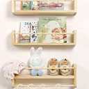 Maxpeuvon Nursery Floating Shelves for Wall, Set of 1 Book Shelves Natural Wood Wall Mounted Organizer with Towel Bar Hanging Bookshelves Nursery Decor for Kids Room, Bedroom and Kitchen