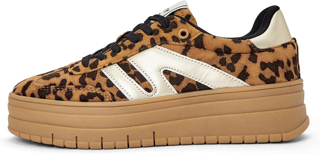 LUCKY STEP Women's Platform Gum Thick Sole Fashion Sneakers Classic Retro Rubber Low Top Casual Tennis Skate Walking Shoes (8, Leopard)