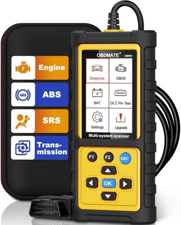 OBD2 Scanner with ABS SRS Transmission, Reset Fault Lights | Check Engine Code Reader with Full OBDII Functions | DLC Pin Test | Battery Voltage Check, Car Diagnostic Tool