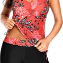 Tempt Me Two Piece Tankini Swimsuits for Women Tummy Control Bathing Suit with Shorts Athletic Swimwear (X-Large, Coral)