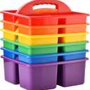 ALINK Plastic Classroom Caddy Organizer with Handle, 6-Pack 3 Compartments, Teacher Supply Storage Caddy for Classroom Organization, Table, Desk, Office, Craft Art for Kids - Assorted Colors (Colorful)