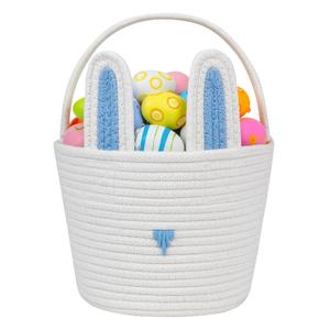 CubesLand Easter Basket for Boys Girls Easter Bunny Basket with Rabbit Ears, Easter Egg Hunting Basket Easter Baskets for Children Kids Babies First Easter Gifts Blue White 9.8 x 7.8 x 7.8