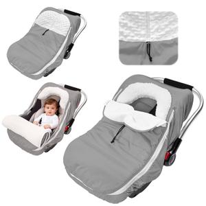 TinyPalsa Winter Baby Carseat Cover, Warm Cozy Infant Car Seat Covers with Plush Lining for Cold Weather, Waterproof Carseat Canopy with Adjustable Collar, Universal Fit for Boys & Girls (Grey)