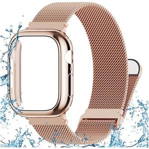 Waterproof Stainless Steel Milanese Band with Case Compatible for Apple Watch 38mm 40mm 41mm 42mm 44mm 45mm 46mm 49mm Women/Men,Magnetic Strap for iWatch Series 11 10 9 8 7 6 5 4 3 2 1 SE SE3 Ultra2/3