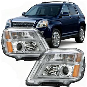 PHILTOP Headlights Assembly Compatible with 2010 2011 2012 2013 2014 2015 GMC Terrain, Chrome Housing Clear Lens Amber Reflector, Halogen Headlamps (Driver + Passenger Side)