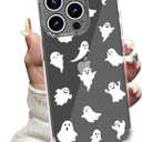 Halloween Phone Case for iPhone 14 Pro Max, Clear Cute Ghosts Pattern Cover, Anti-Yellowing Soft TPU, Slim Shockproof Phone Case for Girls Women Girly, Ghosts/White
